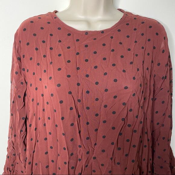 Ganni chocolate brown long sleeve mini Polka Dot Dress sz 38 US 6 - Picture 4 of 15